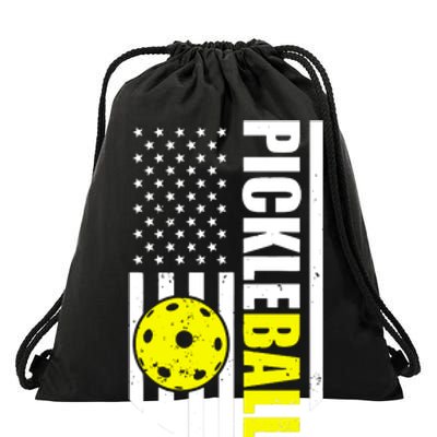 Pickleball Usa Flag Love Playing Pickleball Drawstring Bag