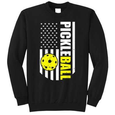 Pickleball Usa Flag Love Playing Pickleball Tall Sweatshirt