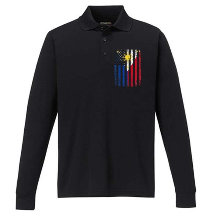 Philippines Usa Flag Performance Long Sleeve Polo