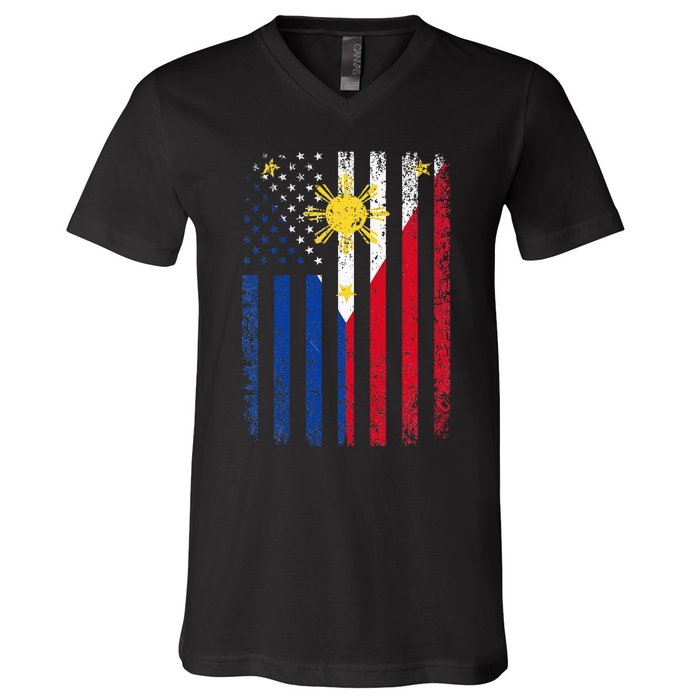 Philippines Usa Flag V-Neck T-Shirt