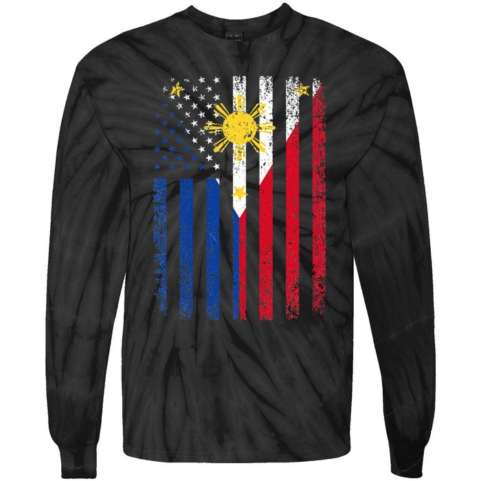 Philippines Usa Flag Tie-Dye Long Sleeve Shirt