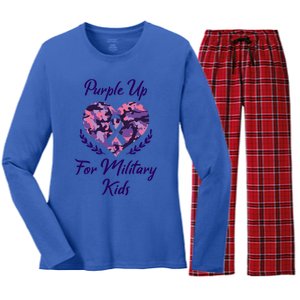 Purple Up For Military Great Gift Military Month Heart Gift Women's Long Sleeve Flannel Pajama Set 