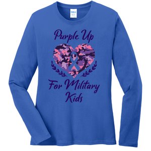 Purple Up For Military Great Gift Military Month Heart Gift Ladies Long Sleeve Shirt