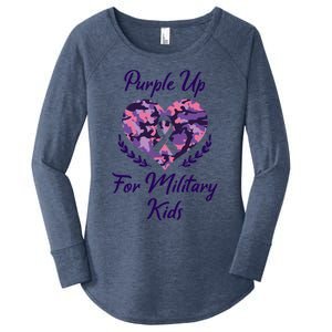 Purple Up For Military Great Gift Military Month Heart Gift Women's Perfect Tri Tunic Long Sleeve Shirt