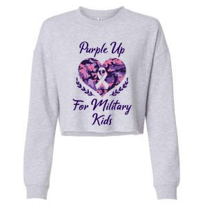 Purple Up For Military Great Gift Military Month Heart Gift Cropped Pullover Crew