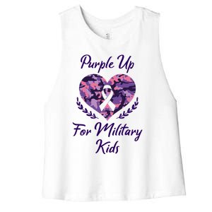 Purple Up For Military Great Gift Military Month Heart Gift Women's Racerback Cropped Tank