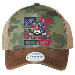 Patriotic Usa Flag Cat Design Cat Ladies For Kamala 2024 Madam President 2024 Legacy Tie Dye Trucker Hat