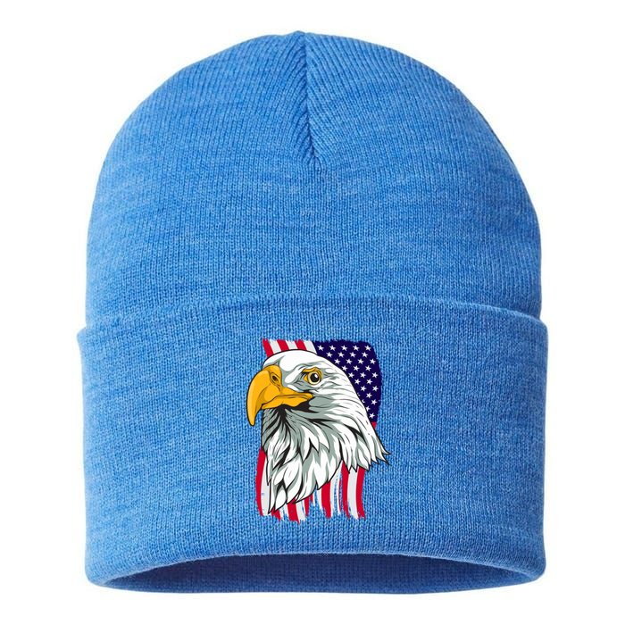 Patriotic Us Flag Pride Freedom Liberty American Bald Eagle Meaningful Gift Sustainable Knit Beanie