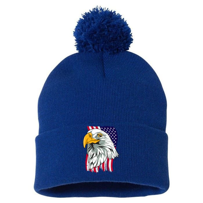 Patriotic Us Flag Pride Freedom Liberty American Bald Eagle Meaningful Gift Pom Pom 12in Knit Beanie