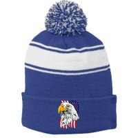 Patriotic Us Flag Pride Freedom Liberty American Bald Eagle Meaningful Gift Stripe Pom Pom Beanie