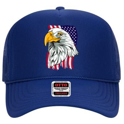 Patriotic Us Flag Pride Freedom Liberty American Bald Eagle Meaningful Gift High Crown Mesh Back Trucker Hat