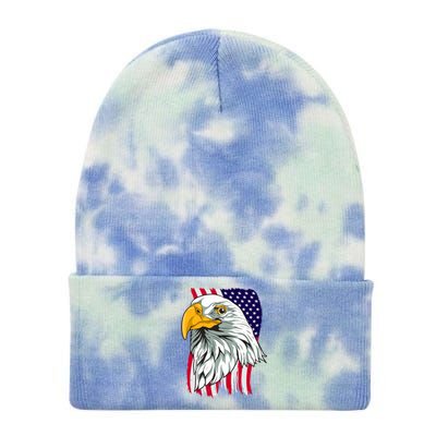 Patriotic Us Flag Pride Freedom Liberty American Bald Eagle Meaningful Gift Tie Dye 12in Knit Beanie