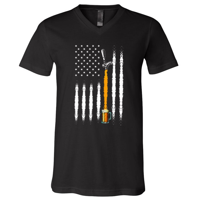 Patriotic Us Flag American Brewery Craft Beer V-Neck T-Shirt