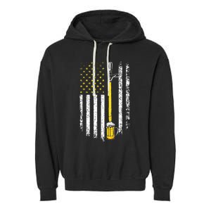 Patriotic US Flag American Brewery Craft Beer Funny Garment-Dyed Fleece Hoodie