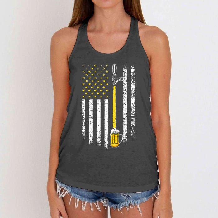 Patriotic US Flag American Brewery Craft Beer Funny Women's Knotted Racerback Tank