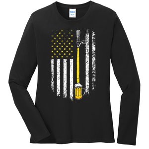 Patriotic US Flag American Brewery Craft Beer Funny Ladies Long Sleeve Shirt