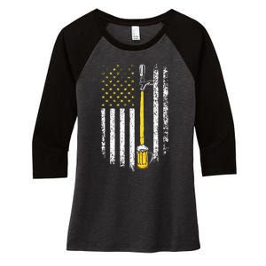 Patriotic US Flag American Brewery Craft Beer Funny Women's Tri-Blend 3/4-Sleeve Raglan Shirt