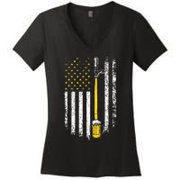 Patriotic US Flag American Brewery Craft Beer Funny Women's V-Neck T-Shirt