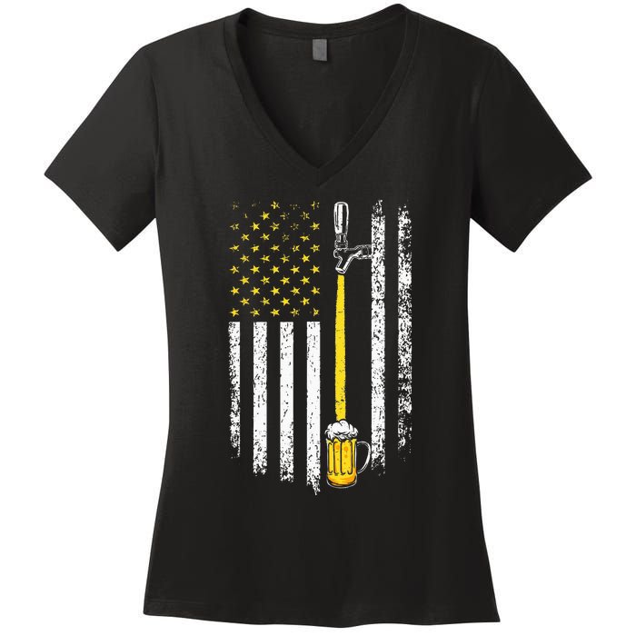 Patriotic US Flag American Brewery Craft Beer Funny Women's V-Neck T-Shirt