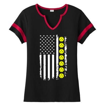 Pickleball USA Flag American Sport Ladies Halftime Notch Neck Tee