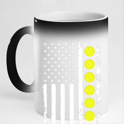 Pickleball USA Flag American Sport 11oz Black Color Changing Mug