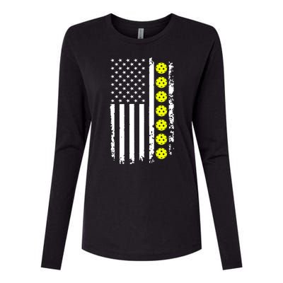 Pickleball USA Flag American Sport Womens Cotton Relaxed Long Sleeve T-Shirt