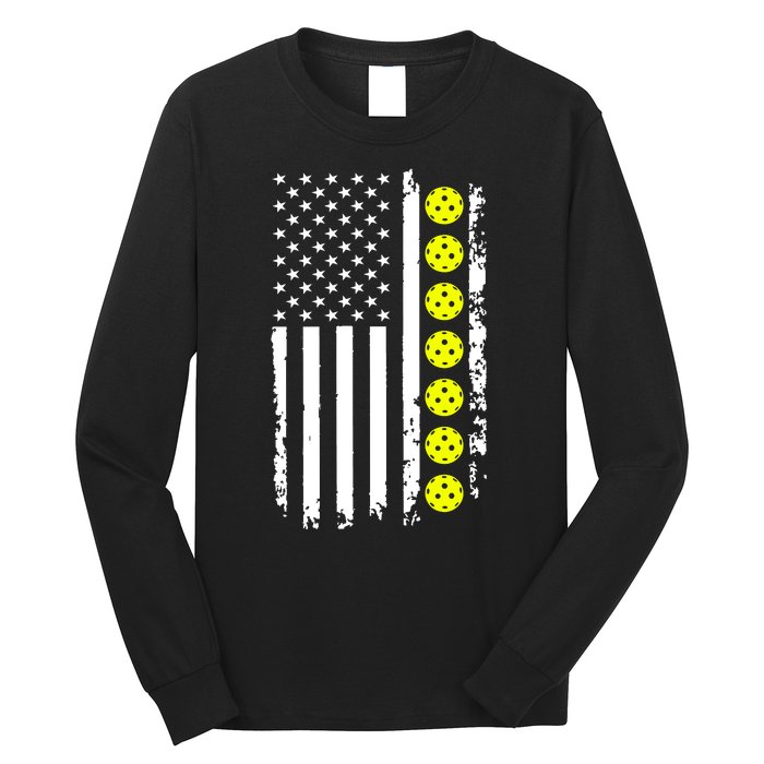 Pickleball USA Flag American Sport Long Sleeve Shirt