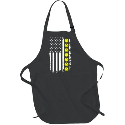 Pickleball USA Flag American Sport Full-Length Apron With Pockets