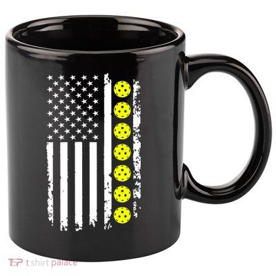 Pickleball USA Flag American Sport 11oz C Handle Ceramic Mug