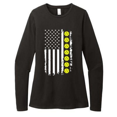 Pickleball USA Flag American Sport Womens CVC Long Sleeve Shirt