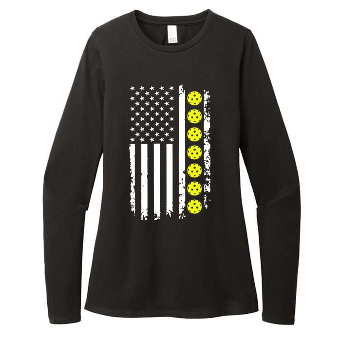 Pickleball USA Flag American Sport Womens CVC Long Sleeve Shirt