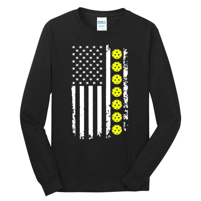 Pickleball USA Flag American Sport Tall Long Sleeve T-Shirt