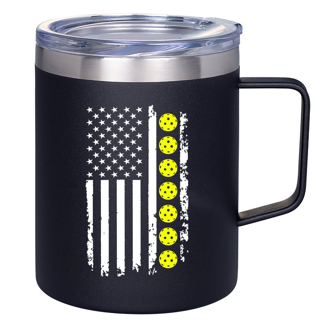 Pickleball USA Flag American Sport 12oz Stainless Steel Coffee Mug