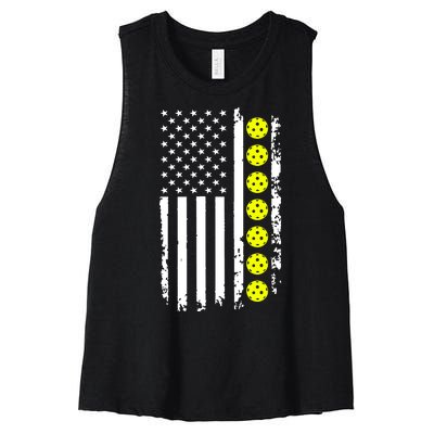 Pickleball USA Flag American Sport Women's Racerback Cropped Tank