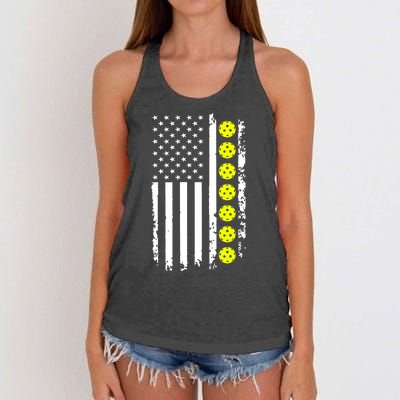 Pickleball USA Flag American Sport Women's Knotted Racerback Tank