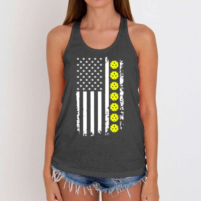 Pickleball USA Flag American Sport Women's Knotted Racerback Tank