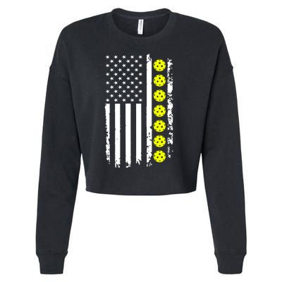 Pickleball USA Flag American Sport Cropped Pullover Crew