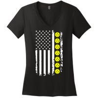 Pickleball USA Flag American Sport Women's V-Neck T-Shirt