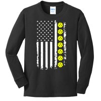 Pickleball USA Flag American Sport Kids Long Sleeve Shirt