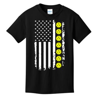 Pickleball USA Flag American Sport Kids T-Shirt