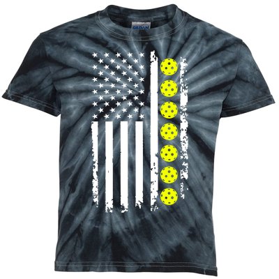 Pickleball USA Flag American Sport Kids Tie-Dye T-Shirt