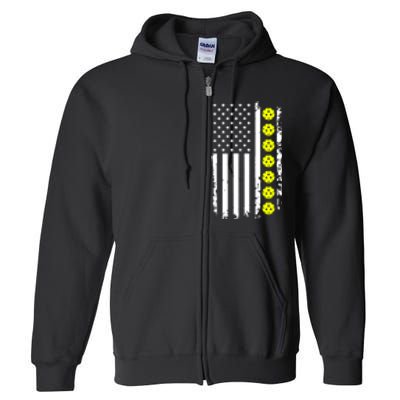 Pickleball USA Flag American Sport Full Zip Hoodie