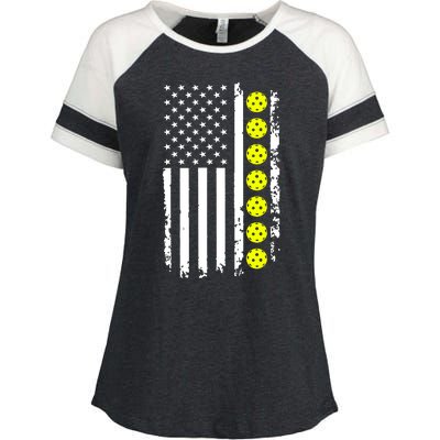 Pickleball USA Flag American Sport Enza Ladies Jersey Colorblock Tee