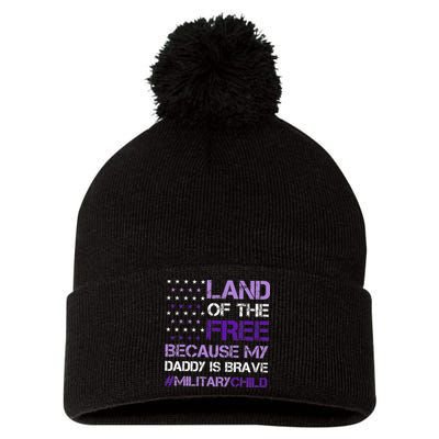 Purple Up For Military USA Flag Military Child Month Pom Pom 12in Knit Beanie