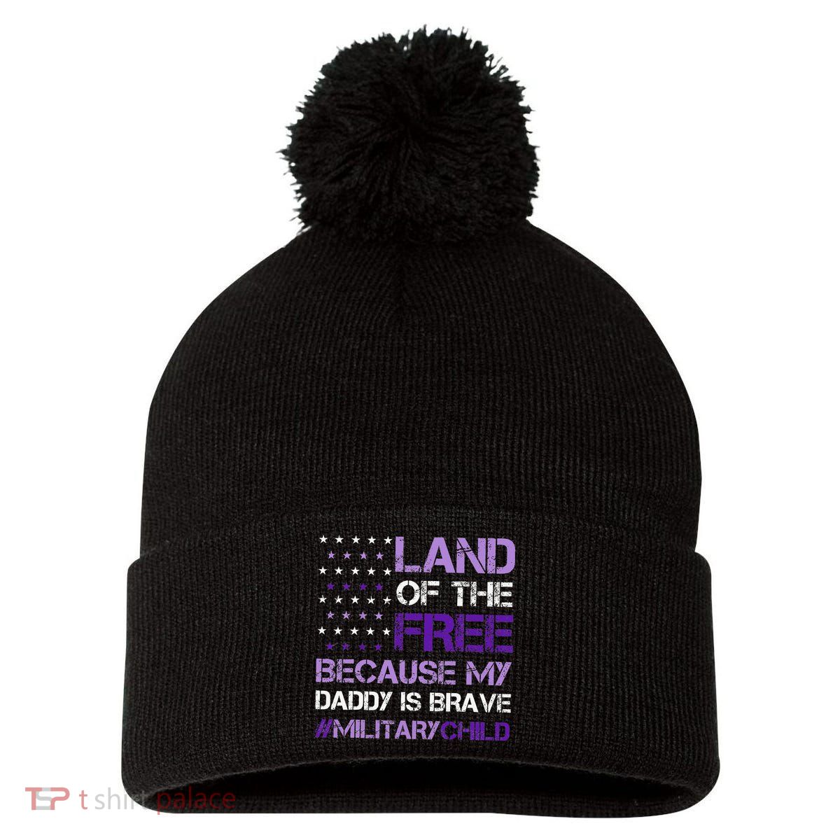 Purple Up For Military USA Flag Military Child Month Pom Pom 12in Knit Beanie