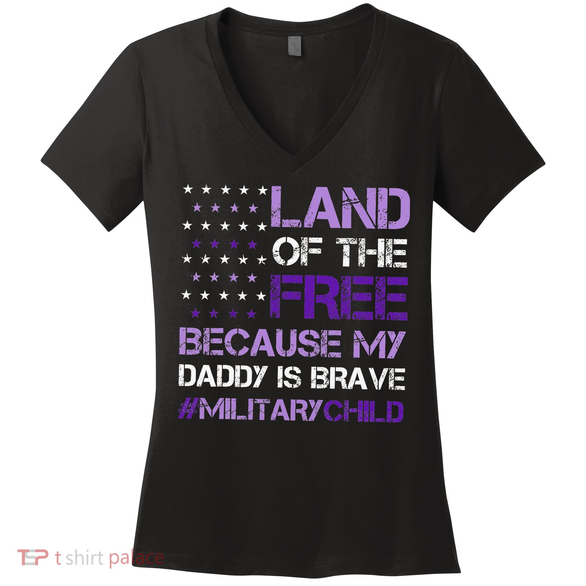 Purple Up For Military USA Flag Military Child Month Women's V-Neck T-Shirt