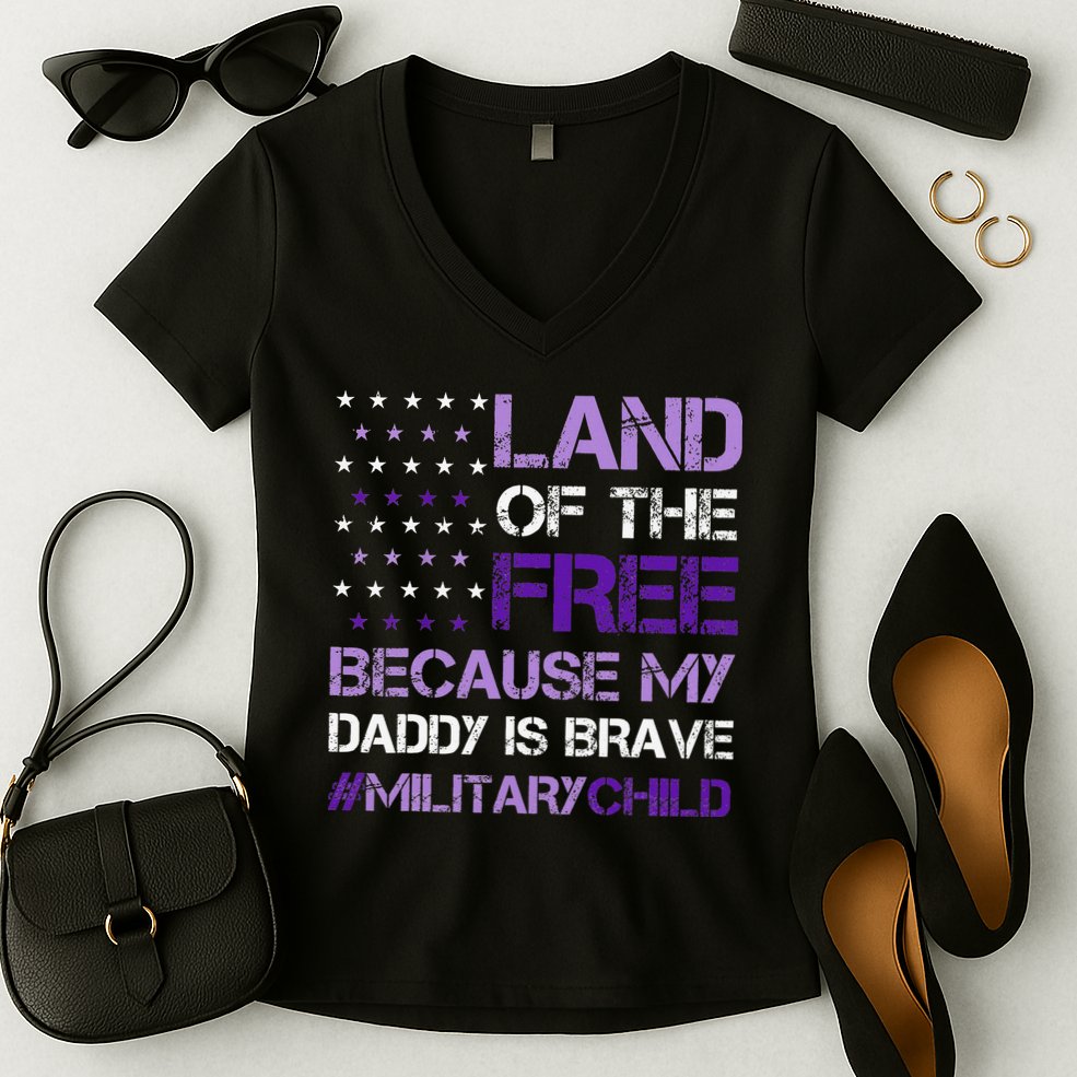 Purple Up For Military USA Flag Military Child Month Women's V-Neck T-Shirt