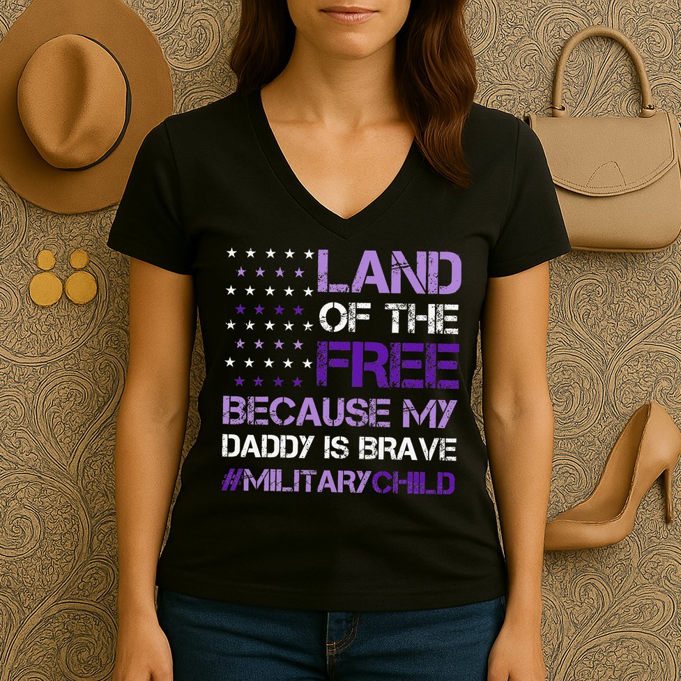 Purple Up For Military USA Flag Military Child Month Women's V-Neck T-Shirt