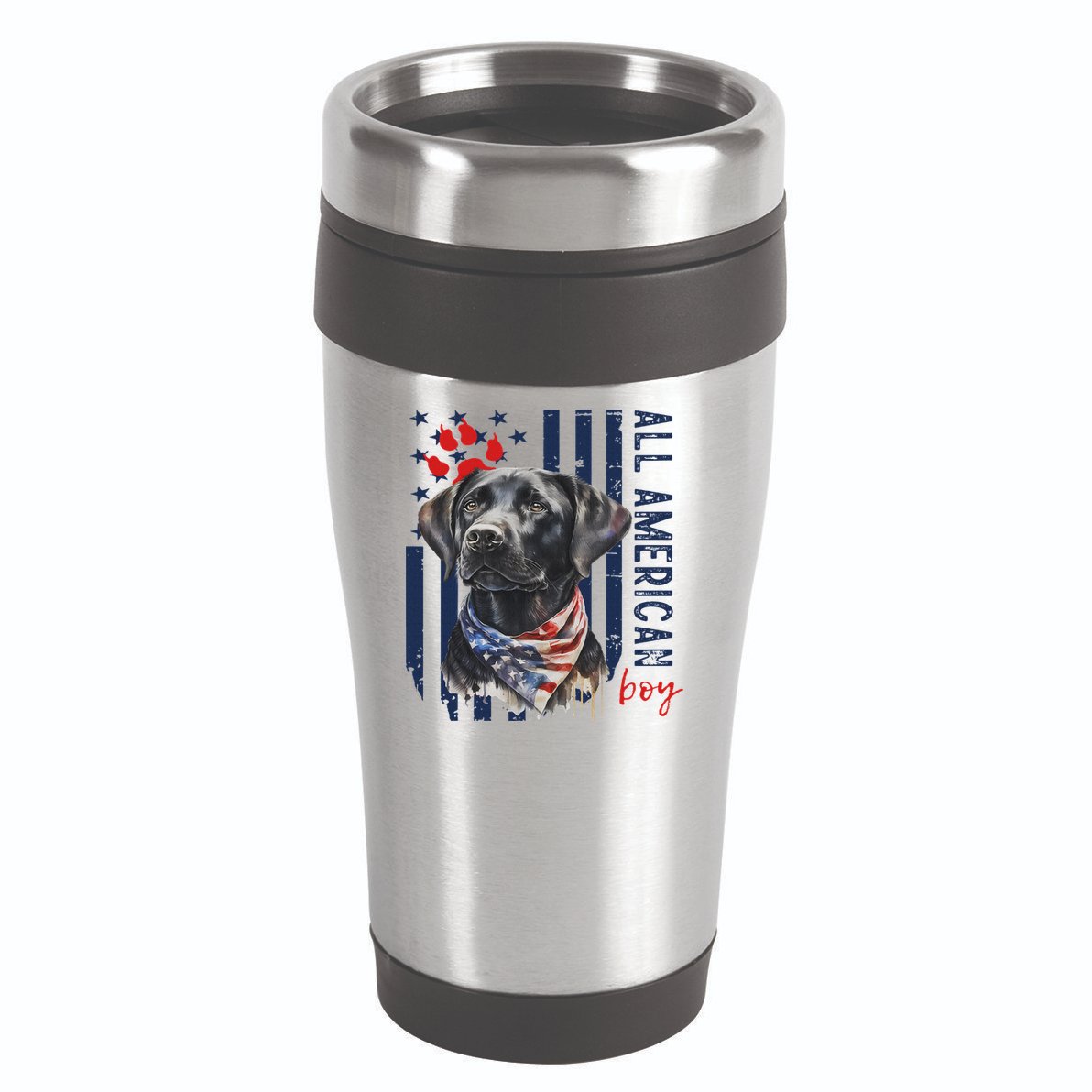Patriotic Usa Flag Black Labrador All American Boy Lab Owner 16oz Travel Tumbler
