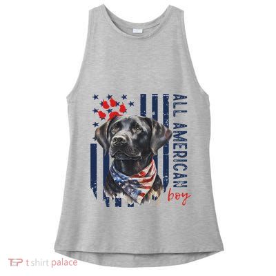 Patriotic Usa Flag Black Labrador All American Boy Lab Owner Ladies PosiCharge Tri-Blend Wicking Tank
